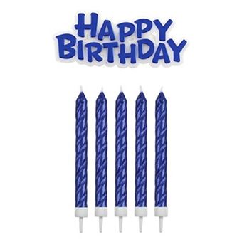 Picture of BLUE CANDLES AND PLAQUE happy birthday x 16 candles